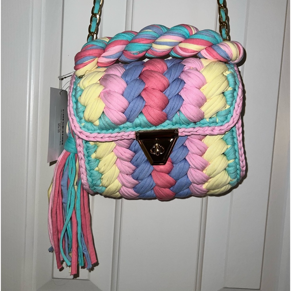 CHQEL PASTEL RAINBOW CROCHET BAG